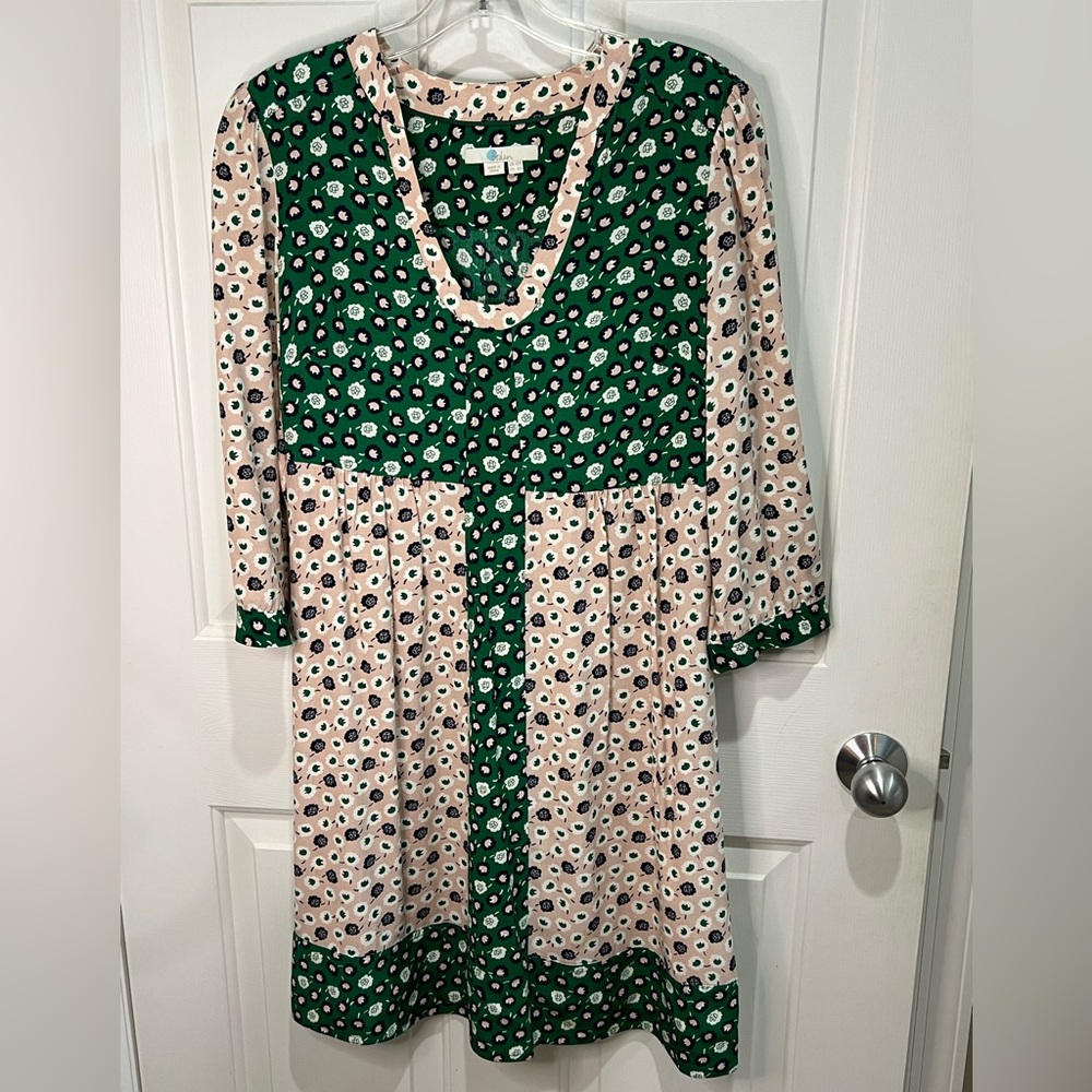 Boden cottage core Mollie Azalea Bud floral dress. Green/pink beige. Size 6R